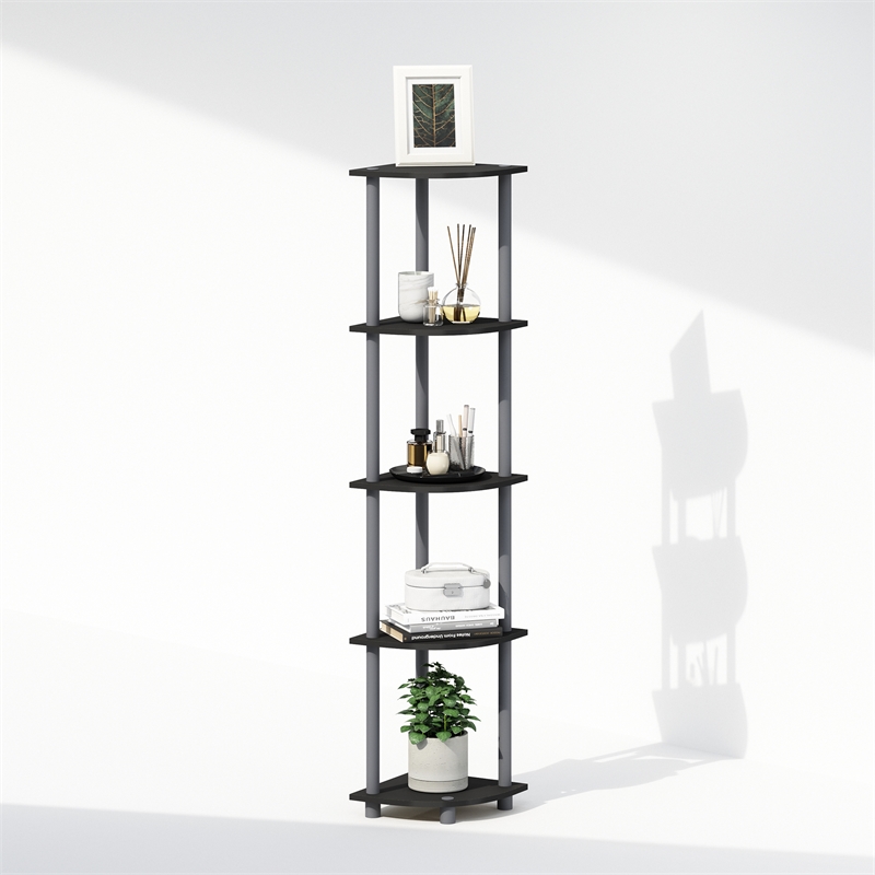 Furinno TURN-N-TUBE 5-Tier Corner Display Rack Shelving Unit Plain Black