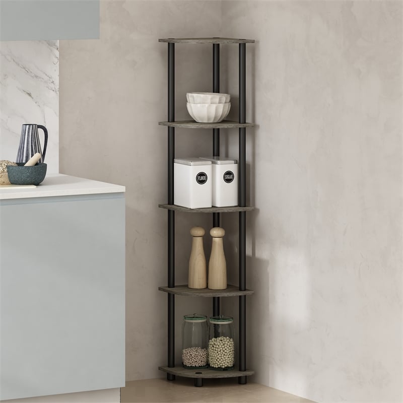 Furinno TURN-N-TUBE 5-Tier Corner Display Rack Shelving Unit Grey Oak