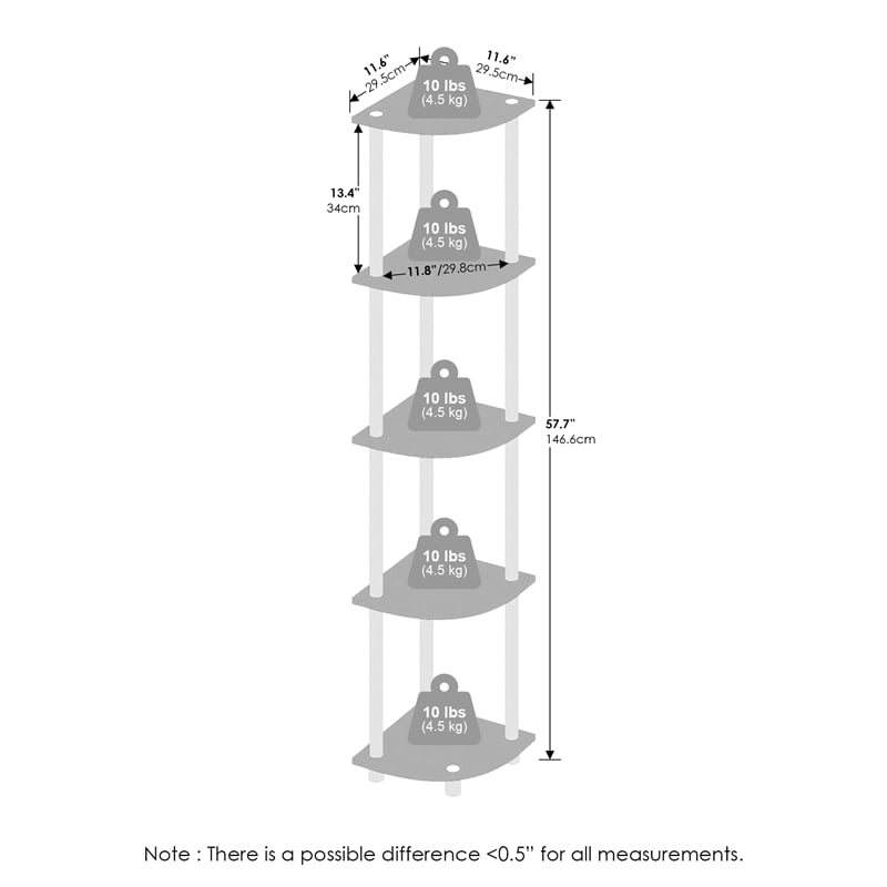 Furinno TURN-N-TUBE 5-Tier Corner Display Rack Shelving Unit Grey Oak