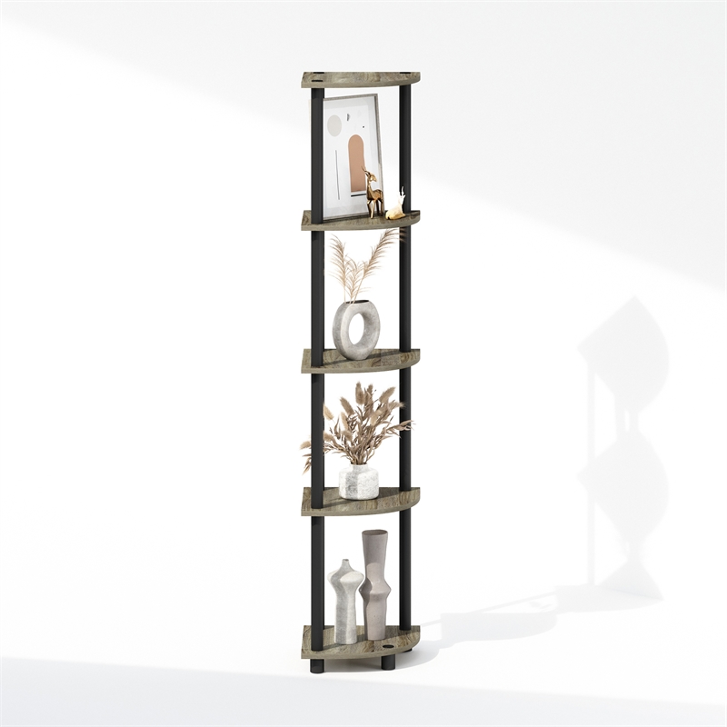 Furinno TURN-N-TUBE 5-Tier Corner Display Rack Shelving Unit Grey Oak