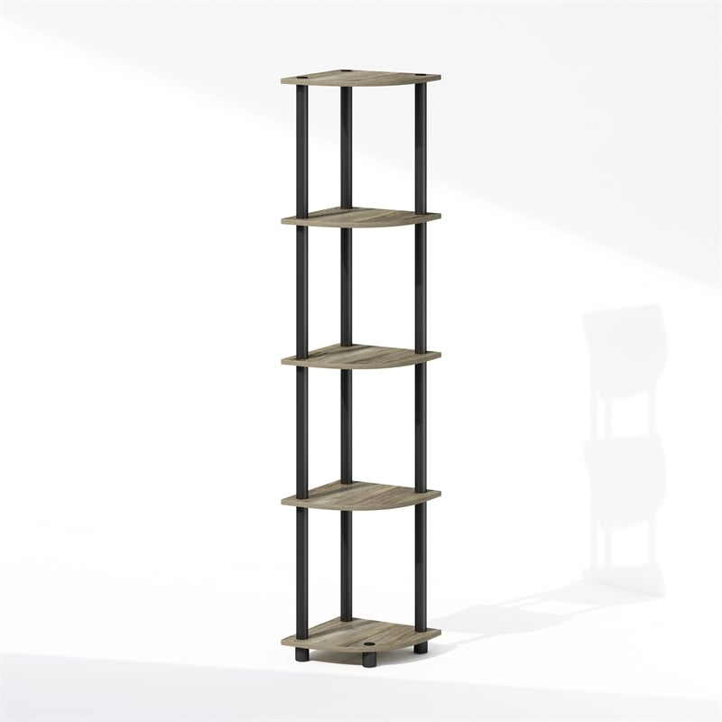 Furinno TURN-N-TUBE 5-Tier Corner Display Rack Shelving Unit Grey Oak