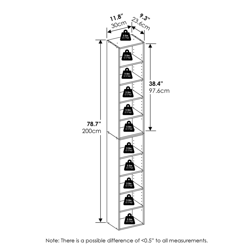 Furinno FULDA 10-Tier Bookshelf with Storage Shelf Amber Pine