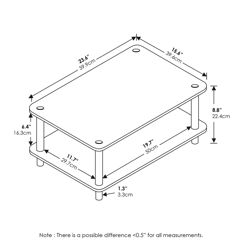 Furinno JUST 2-Tier Modern Toolless Coffee Table with Open Shelf Plain White