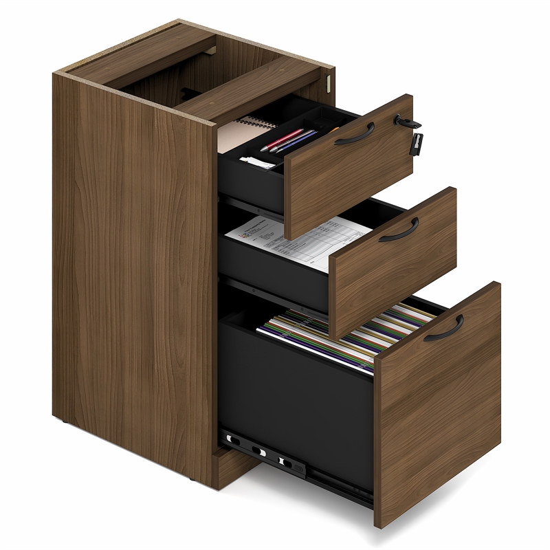 Furinno ROGER 3-Drawer Fixed Pedestal Filing Cabinet with Lock Modern Walnut