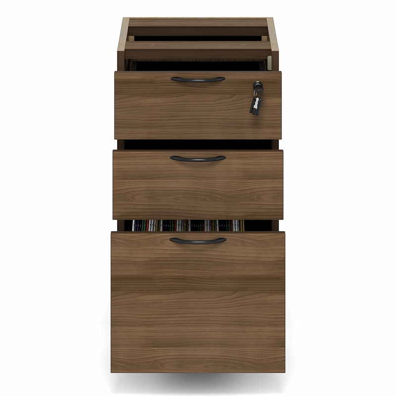 Furinno ROGER 3-Drawer Fixed Pedestal Filing Cabinet with Lock Modern Walnut