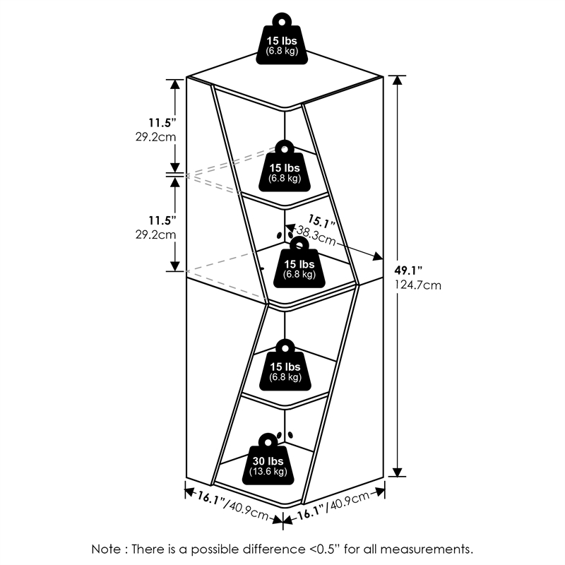 Furinno ECON Stackable 2-in-1 Bookshelf 4-Tier Corner Bookcase White