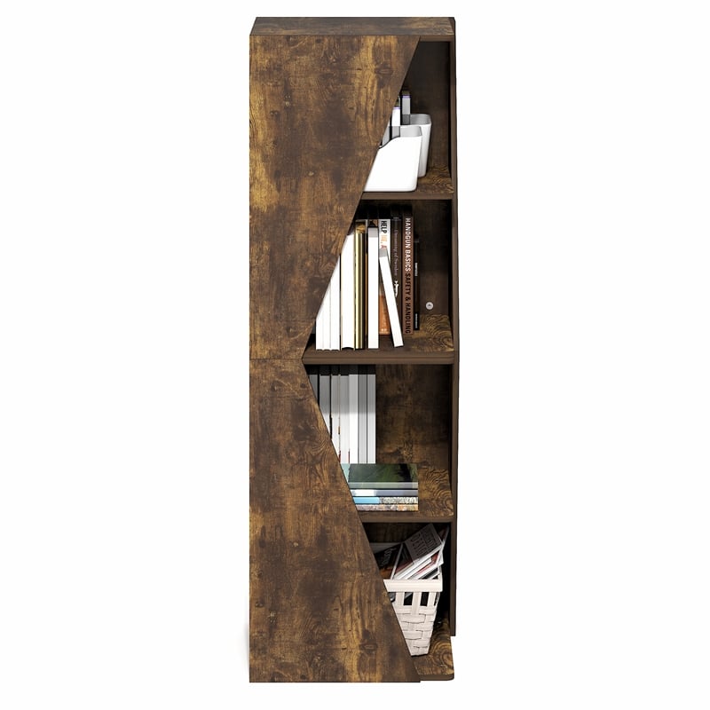 Furinno ECON Stackable 2-in-1 Bookshelf 4-Tier Corner Bookcase Amber Pine
