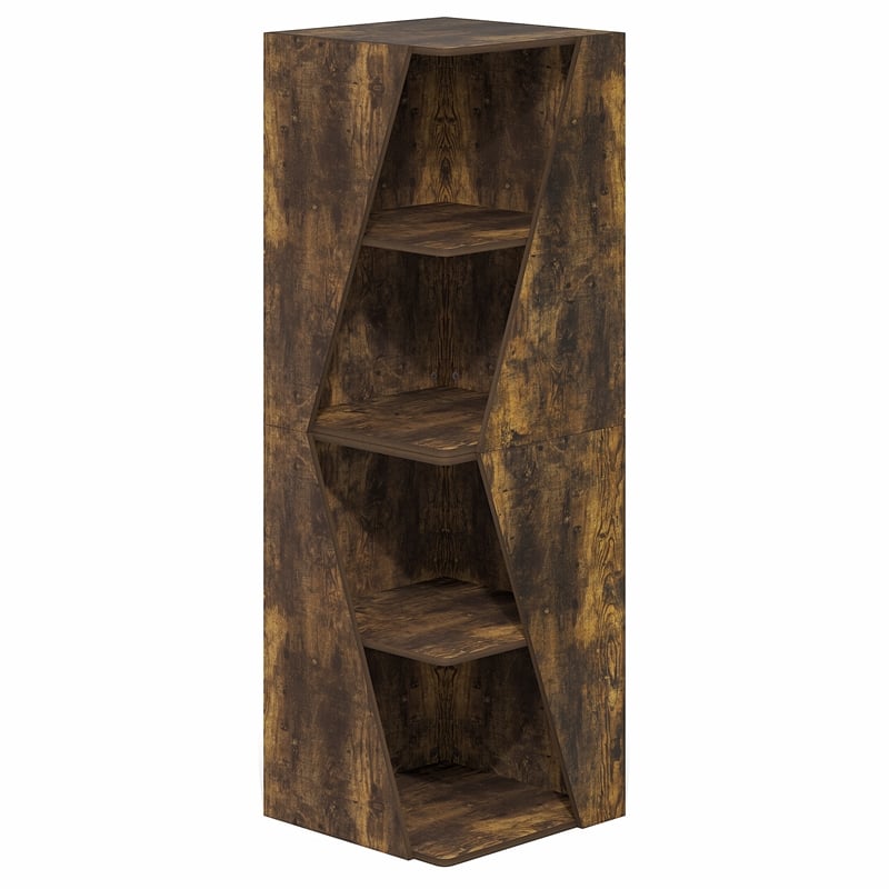 Furinno ECON Stackable 2-in-1 Bookshelf 4-Tier Corner Bookcase Amber Pine