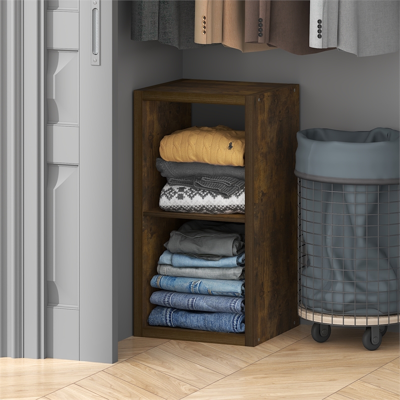 Furinno CUBIC 2-Cube Closet Organizer Open Shelf Extra Thick Frame Amber Pine