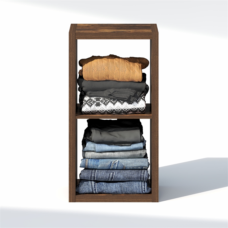 Furinno CUBIC 2-Cube Closet Organizer Open Shelf Extra Thick Frame Amber Pine