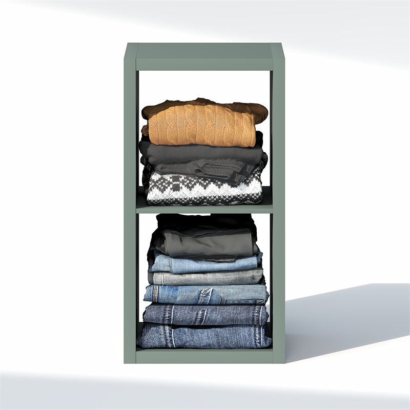 Furinno CUBIC 2-Cube Closet Organizer Open Shelf Extra Thick Frame Sage Green