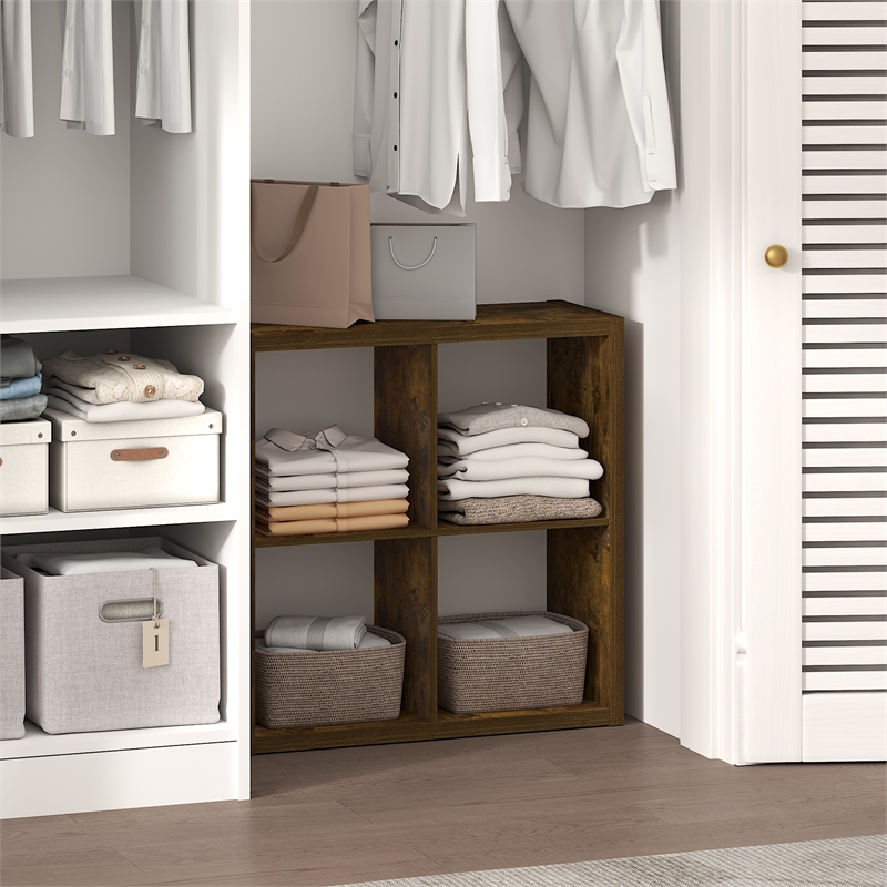 Furinno CUBIC 4-Cube Closet Organizer Open Shelf Extra Thick Frame Amber Pine