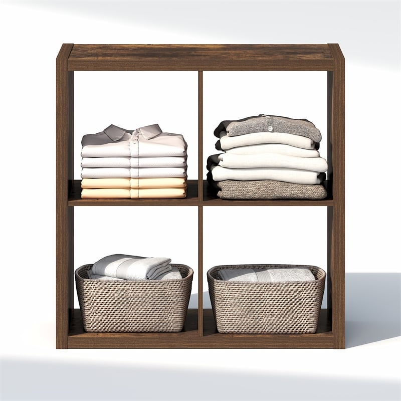 Furinno CUBIC 4-Cube Closet Organizer Open Shelf Extra Thick Frame Amber Pine