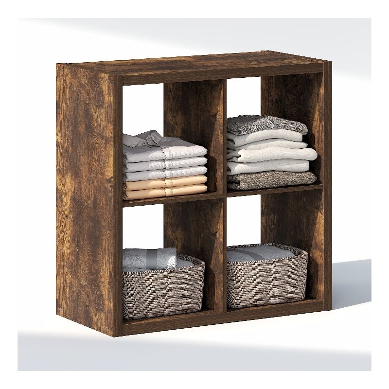 Furinno CUBIC 4-Cube Closet Organizer Open Shelf Extra Thick Frame Amber Pine