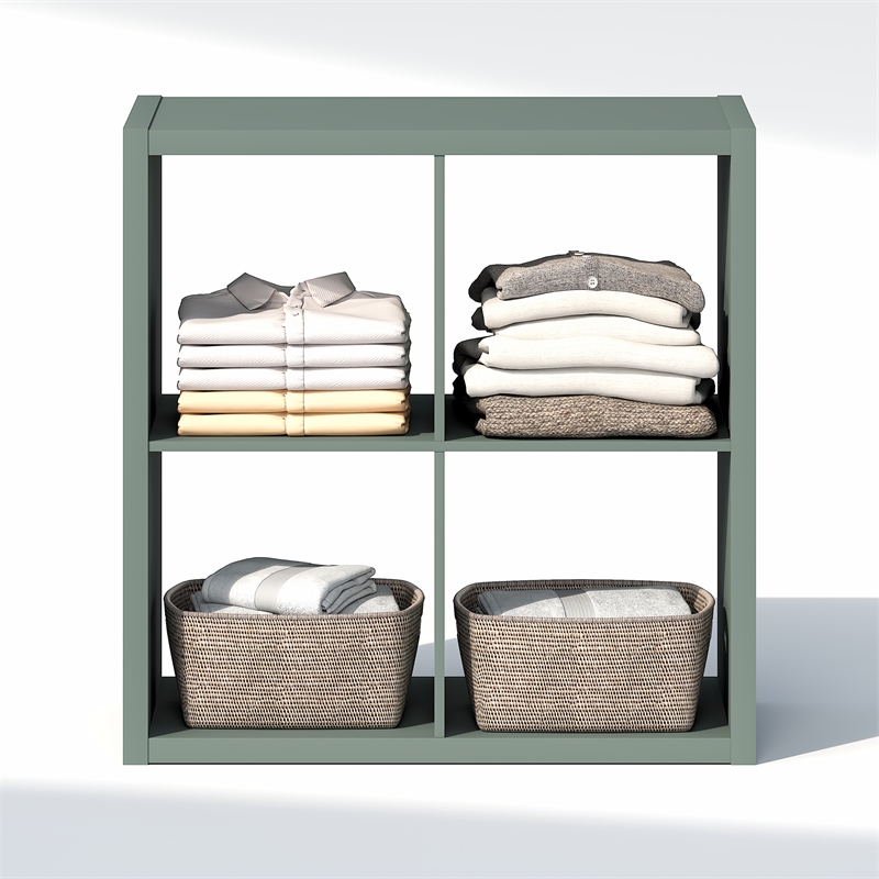 Furinno CUBIC 4-Cube Closet Organizer Open Shelf Extra Thick Frame Sage Green