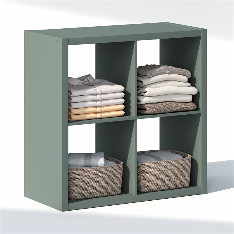 Furinno CUBIC 4-Cube Closet Organizer Open Shelf Extra Thick Frame Sage Green