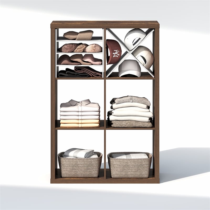 Furinno CUBIC 6-Cube Closet Organizer Open Shelf Extra Thick Frame Amber Pine