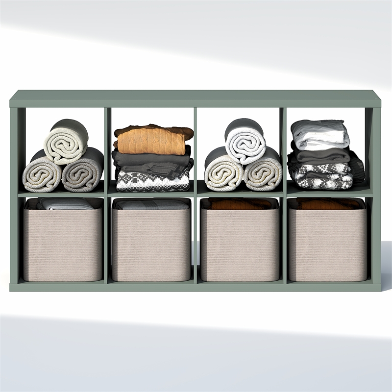 Furinno CUBIC 8-Cube Closet Organizer Open Shelf Extra Thick Frame Sage Green