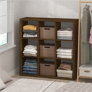 Furinno CUBIC 9-Cube Closet Organizer Open Shelf Extra Thick Frame Amber Pine
