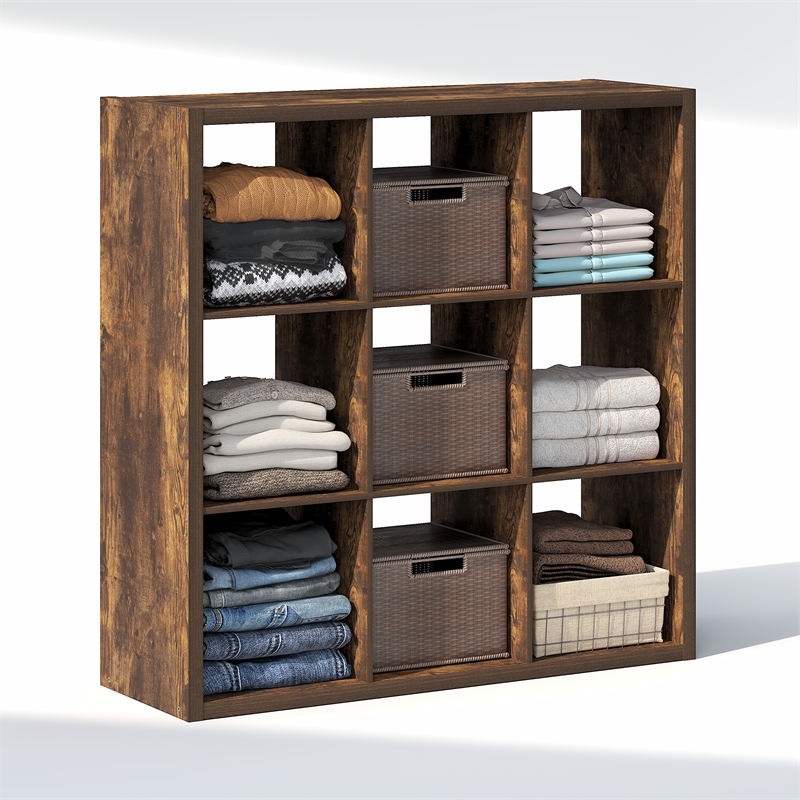 Furinno CUBIC 9-Cube Closet Organizer Open Shelf Extra Thick Frame Amber Pine