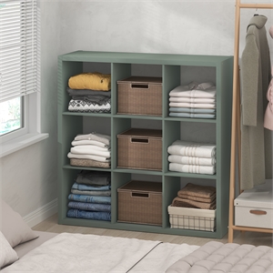 Furinno CUBIC 9-Cube Closet Organizer Open Shelf Extra Thick Frame Sage Green