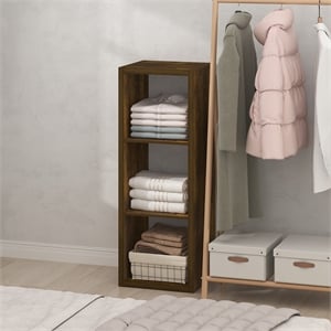 Furinno CUBIC 3-Cube Closet Organizer Open Shelf Extra Thick Frame Amber Pine