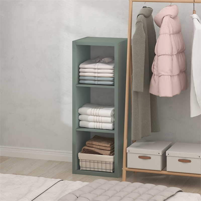 Furinno CUBIC 3-Cube Closet Organizer Open Shelf Extra Thick Frame Sage Green