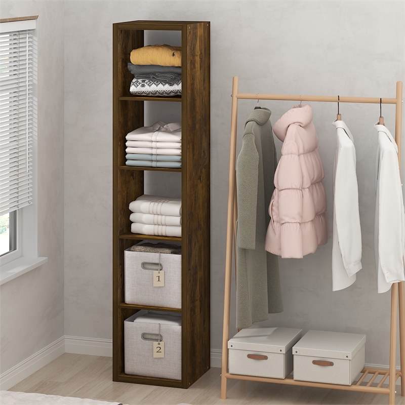 Furinno CUBIC 5-Cube Closet Organizer Open Shelf Extra Thick Frame Amber Pine