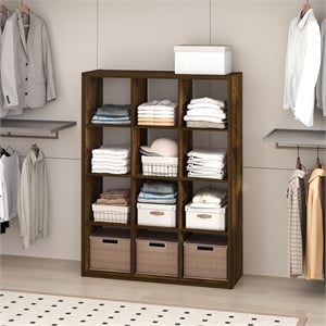 Furinno CUBIC 12-Cube Open Shelf Extra Thick Frame Amber Pine