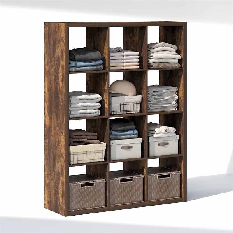 Furinno CUBIC 12-Cube Open Shelf Extra Thick Frame Amber Pine