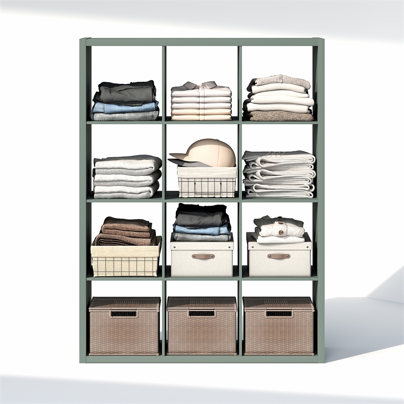 Furinno CUBIC 12-Cube Open Shelf Extra Thick Frame Sage Green