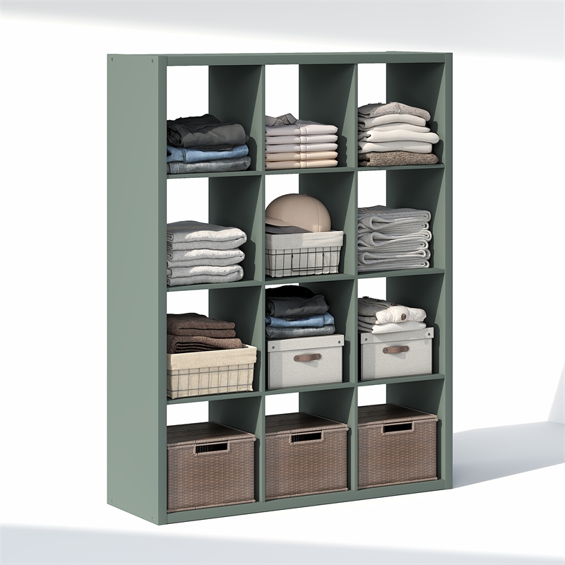 Furinno CUBIC 12-Cube Open Shelf Extra Thick Frame Sage Green