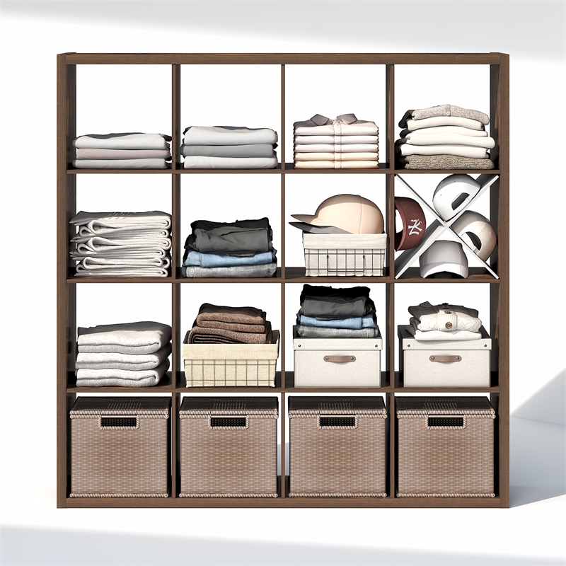 Furinno CUBIC 16-Cube Open Shelf Extra Thick Frame Amber Pine