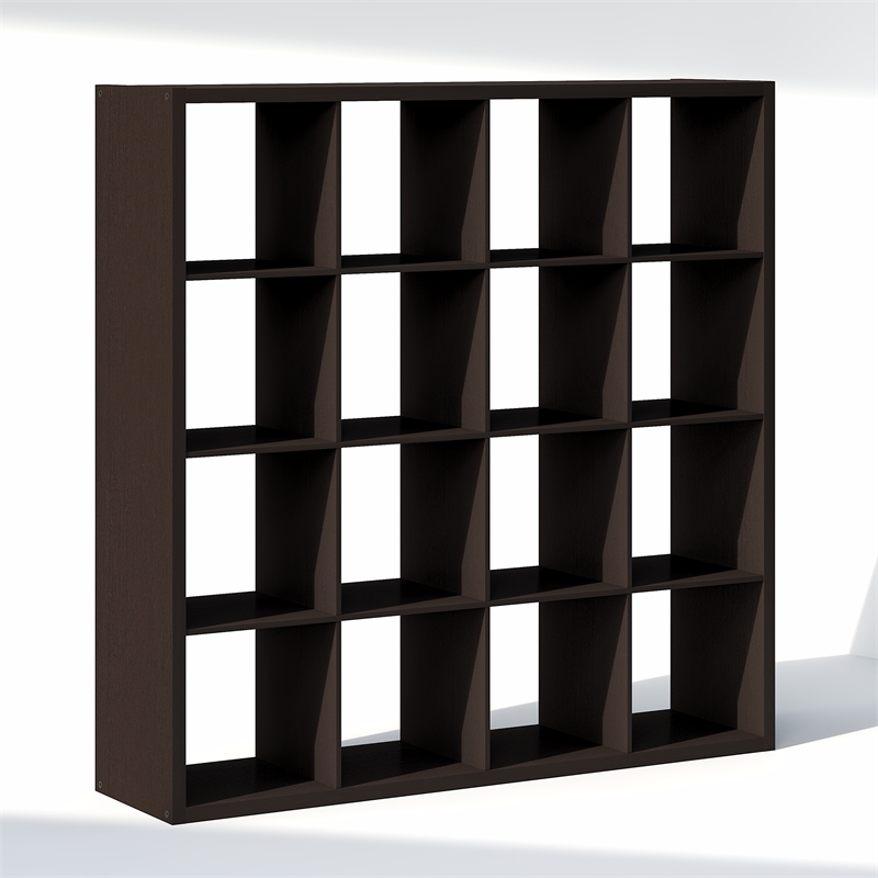 Furinno CUBIC 16-Cube Open Shelf Extra Thick Frame Black Dark Oak