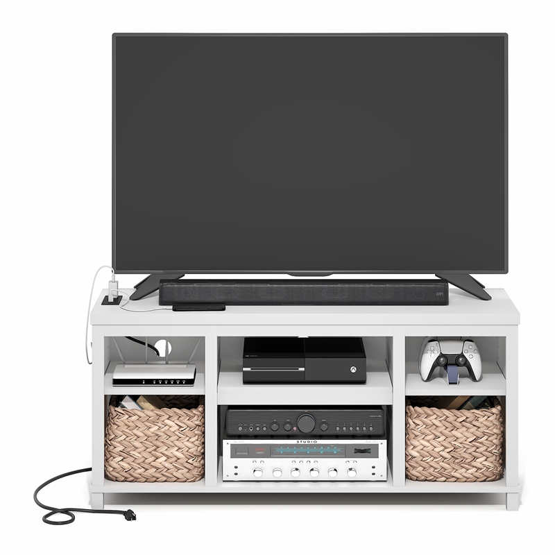 Furinno FARMHOUSE TV Stand w/ Charging 3-Tier Console for TVs up to 55