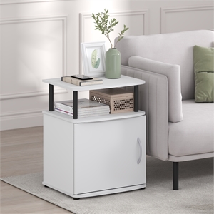Furinno JAYA Side Table 2-Tier Shelf w/ Door Cabinet Night Stand White