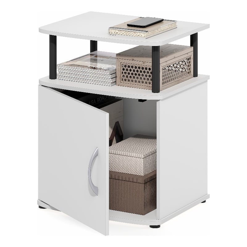 Furinno JAYA Side Table 2-Tier Shelf w/ Door Cabinet Night Stand White