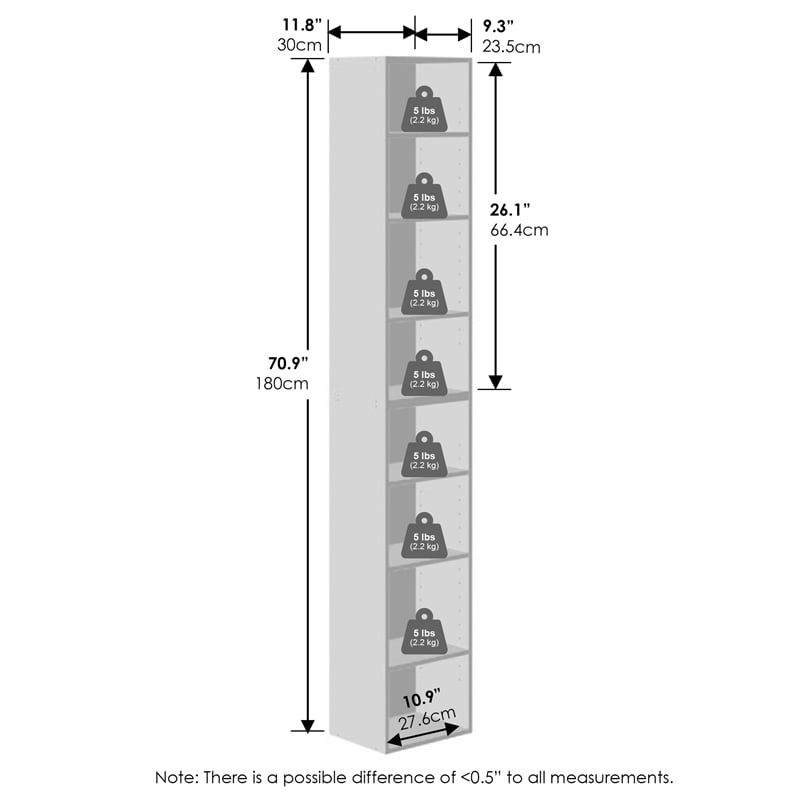 Furinno PASIR 8-Tier Closet Organizer AdJUSTable Open Shelf 12-Inch White