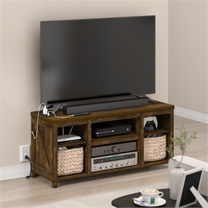 Furinno FARMHOUSE 3-Tier TV Stand w/ Charging for TVs up to 55&quot Amber Pine