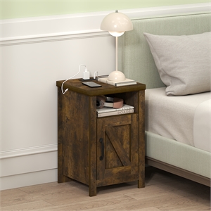 Furinno FARMHOUSE Night Stand w/ Charging USB & Outlets Bedside Table Amber Pine