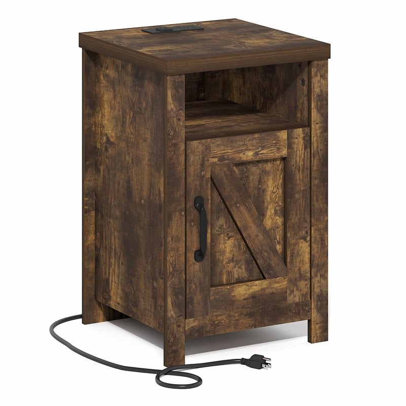 Furinno FARMHOUSE Night Stand w/ Charging USB & Outlets Bedside Table Amber Pine