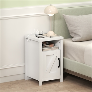 Furinno FARMHOUSE Night Stand w/ Charging USB & Outlets Bedside Table White