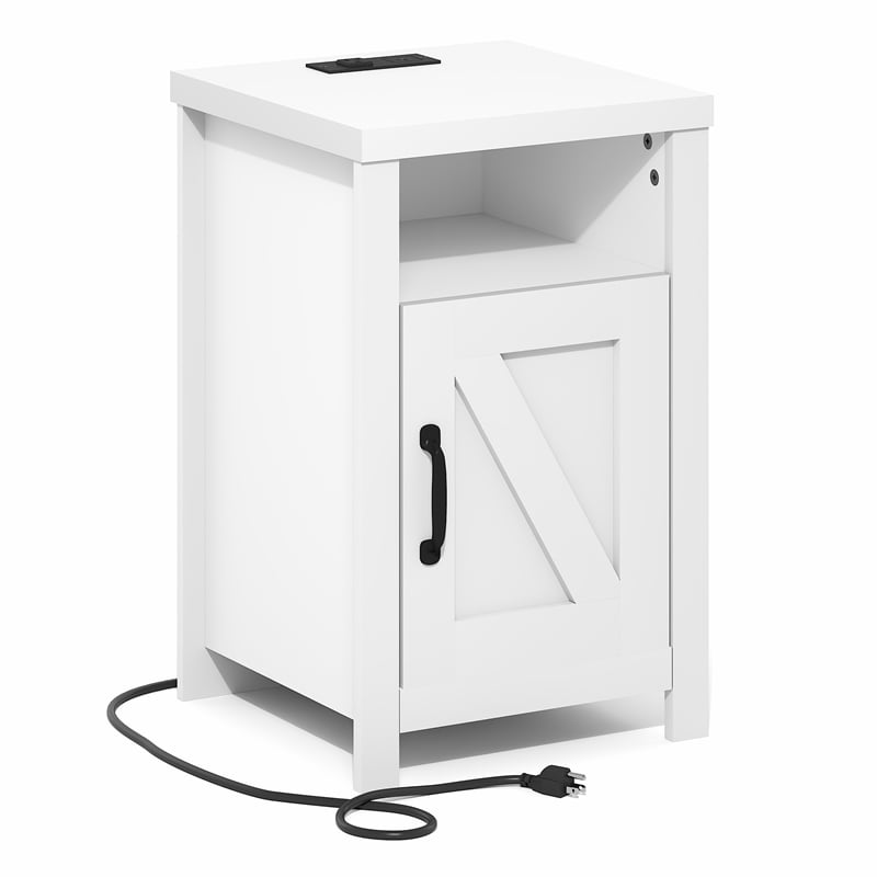 Furinno FARMHOUSE Night Stand w/ Charging USB & Outlets Bedside Table White