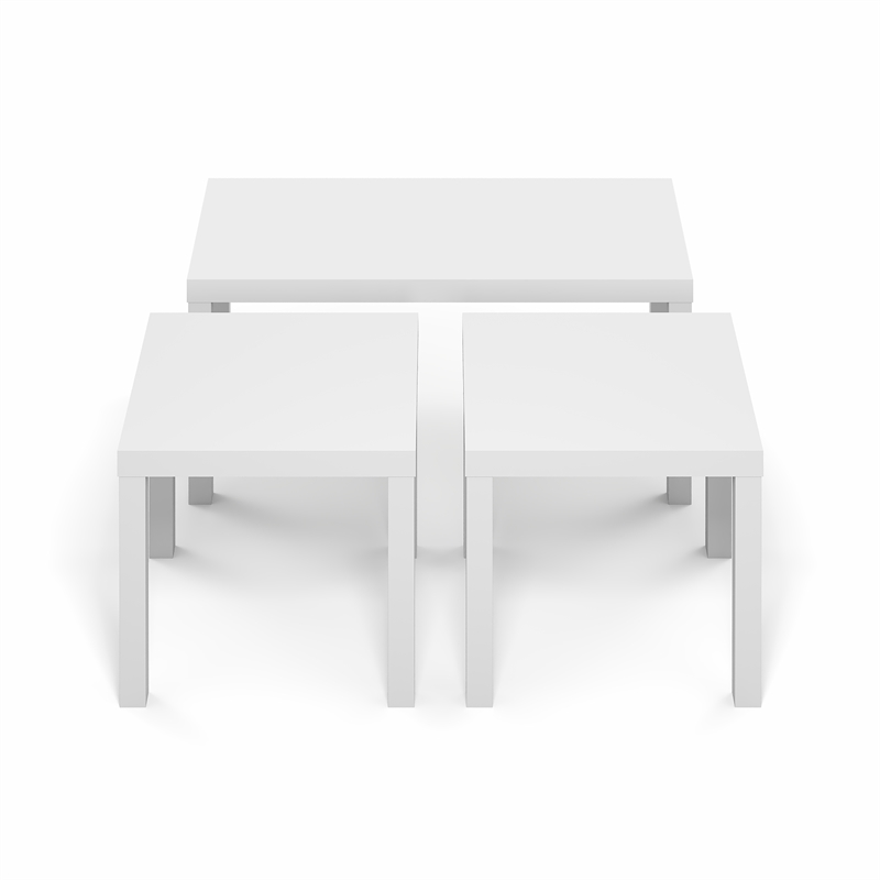 Furinno CLASSIC 3-Pc Table Set & Coffee Table & 2 Side Tables White