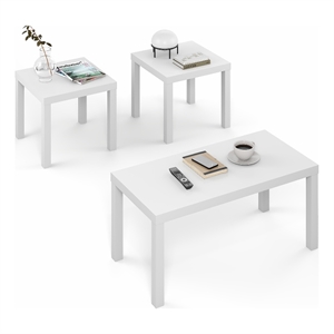 Furinno CLASSIC 3-Pc Table Set & Coffee Table & 2 Side Tables White