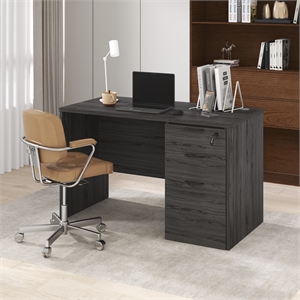 Furinno ROGER 47&quot Executive Desk with 3-Drawer Cord Grommet Coastal Gray