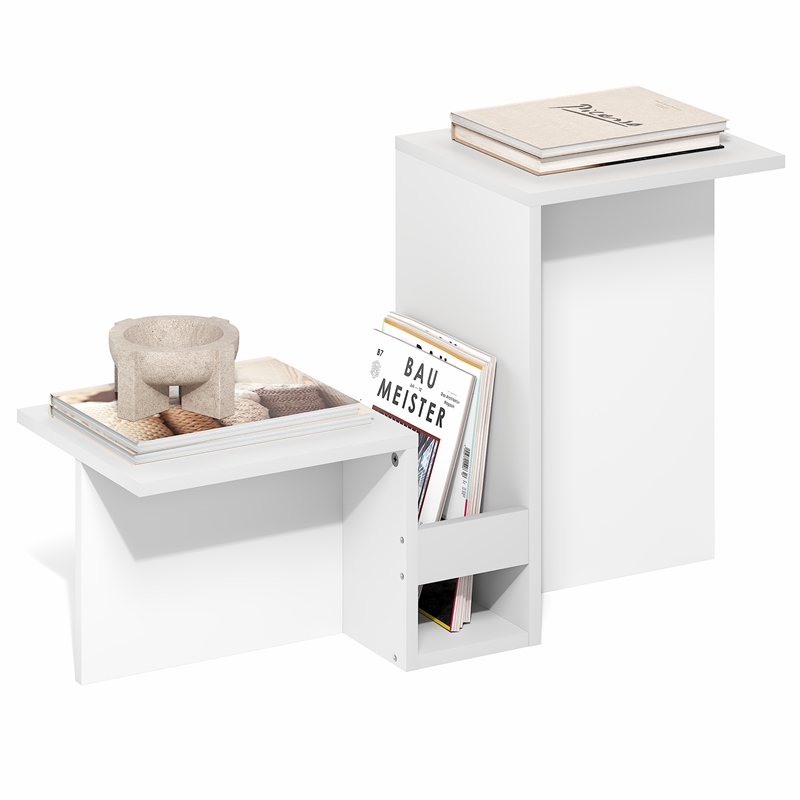 Furinno BOYATE Valley Shaped End Table Tiered Levels Shelf White