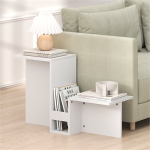 Furinno BOYATE Valley Shaped End Table Tiered Levels Shelf White