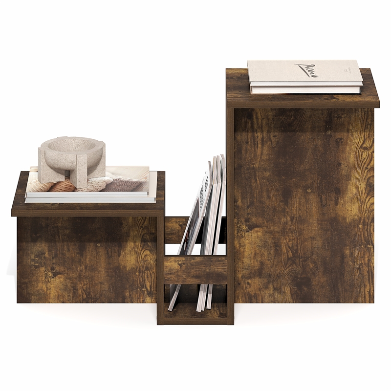 Furinno BOYATE Valley Shaped End Table Tiered Levels Shelf Amber Pine