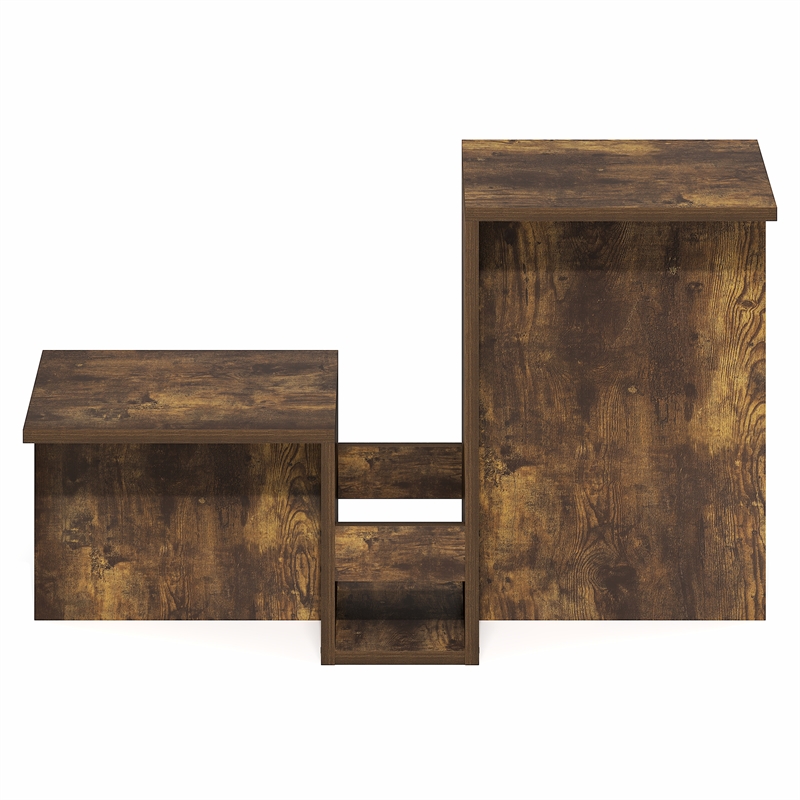 Furinno BOYATE Valley Shaped End Table Tiered Levels Shelf Amber Pine